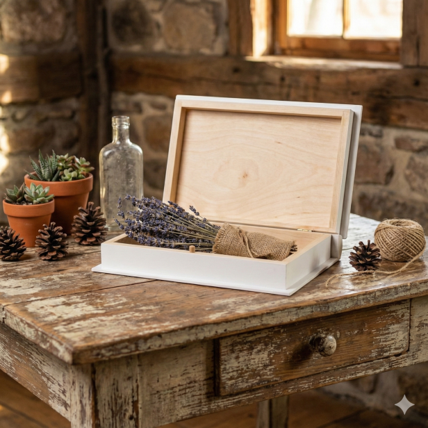 Białe drewniane pudełko malowane 21×17×4,5 cm – LIPOWY BOX™ WHITE