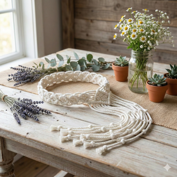 Wianek komunijny ręcznie wykonany – makrama BOHO ♻