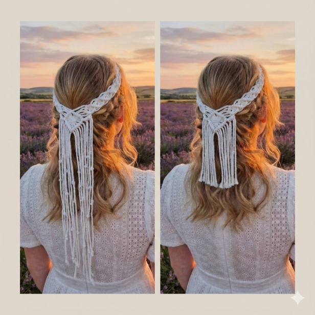 Wianek komunijny ręcznie wykonany – makrama BOHO ♻