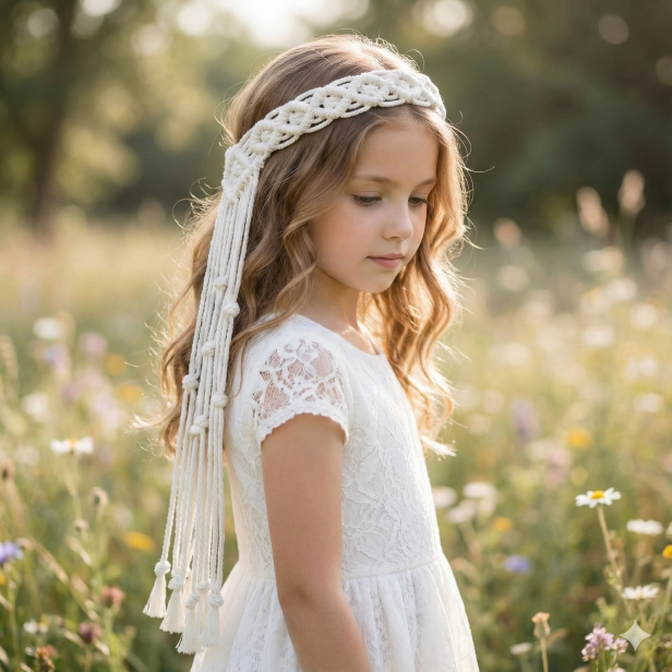 Wianek komunijny ręcznie wykonany – makrama BOHO ♻