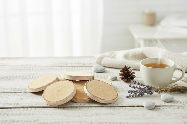 Ekologiczna podstawka z plastra drewna z korą Φ7–8 cm – naturalna dekoracja stołu i świec