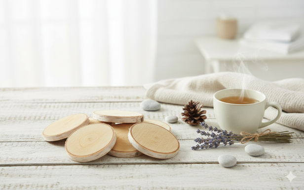 Ekologiczna podstawka z plastra drewna z korą Φ9–10 cm – naturalna dekoracja stołu i świec