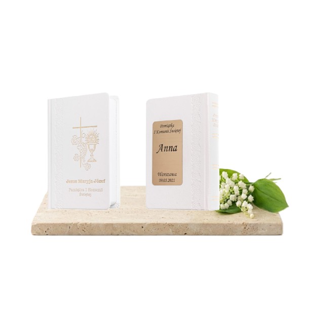 Książeczka Komunijna. Modlitewnik z grawerem - Biała