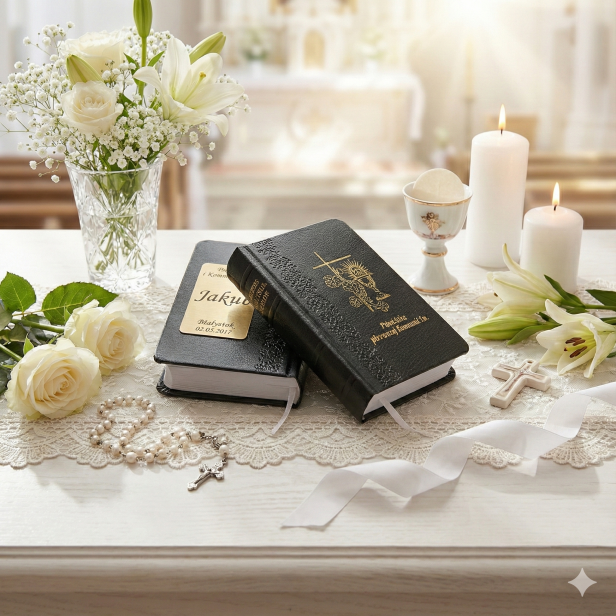 Książeczka Komunijna. Modlitewnik z grawerem - Czarna