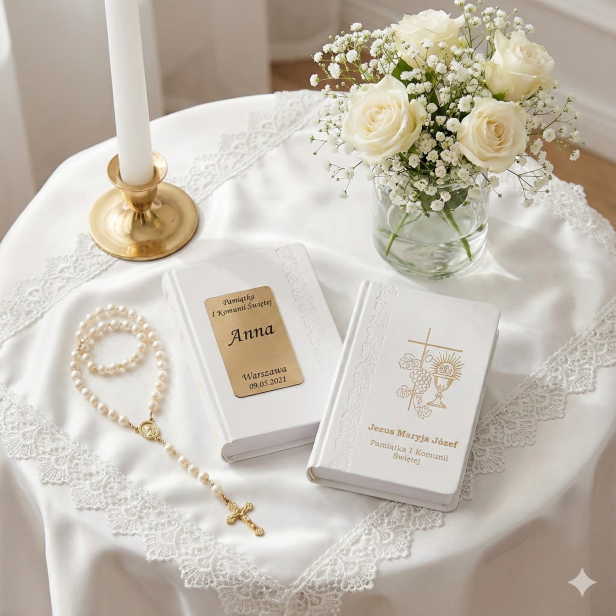Książeczka Komunijna. Modlitewnik z grawerem - Biała