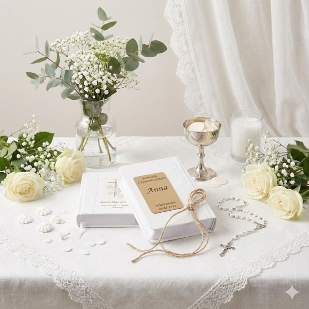 Książeczka Komunijna. Modlitewnik z grawerem - Biała