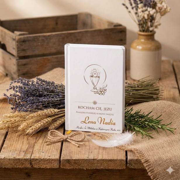 Książeczka Komunijna skarbczyk z laserowym nadrukiem UV - modlitewnik biały