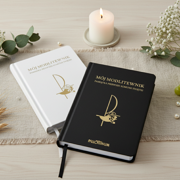 aranżacja Mój modlitewnik – Pamiątka I Komunii Świętej Pallottinum (biały lub czarny)