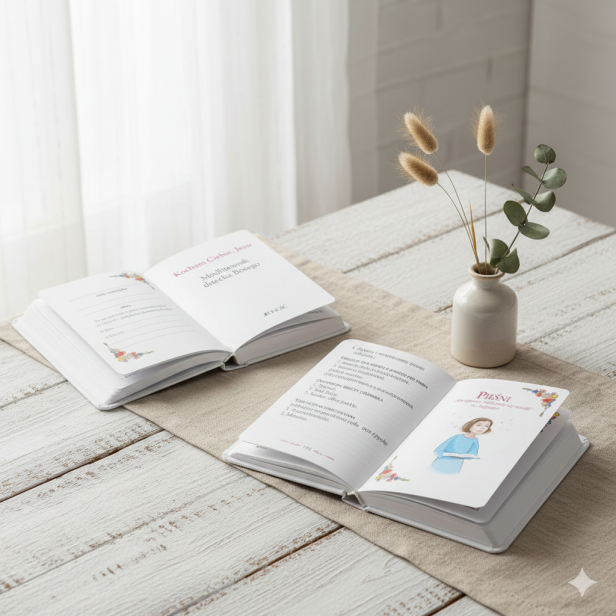 Modlitewnik Dziecka Bożego z grawerem – biała książeczka komunijna w etui