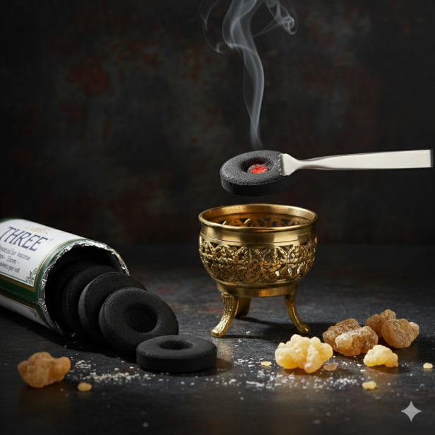 Węgielki THREE KINGS 33 mm – węgielki do kadzideł i shishy, 1 rolka (10 sztuk)