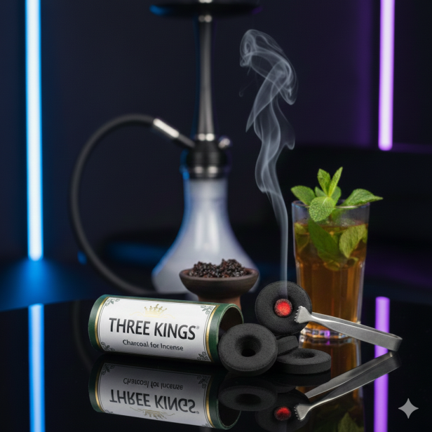 Węgielki THREE KINGS 33 mm – węgielki do kadzideł i shishy, 1 rolka (10 sztuk)