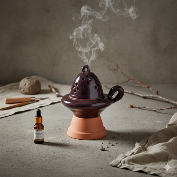 Kadzielniczka glazura fioletowo-brązowa – ręcznie wykonana ceramiczna kadzielnica z korkową podstawką