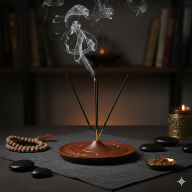 Podstawka okrągła pod kadzidła patyczki – drewniana, ręcznie wykonana w Indiach