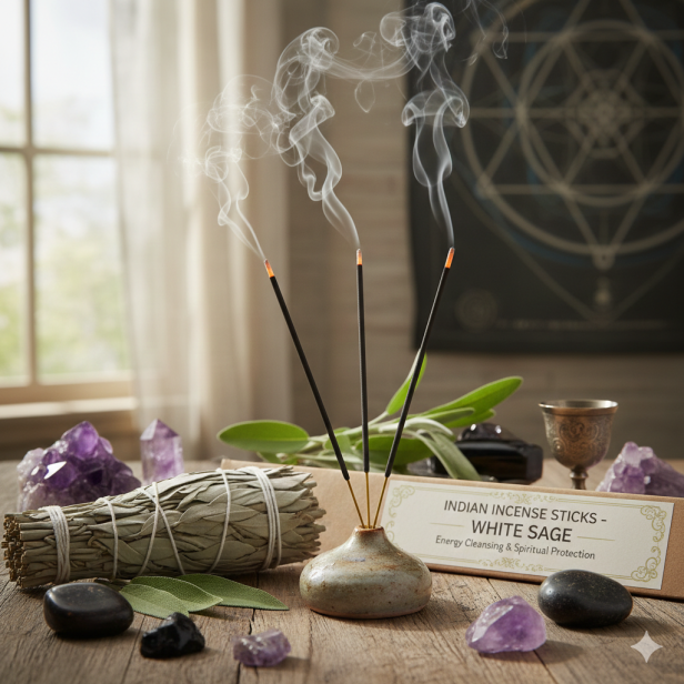 Kadzidło indyjskie patyczki BIAŁA SZAŁWIA – oczyszczenie energii i duchowa ochrona