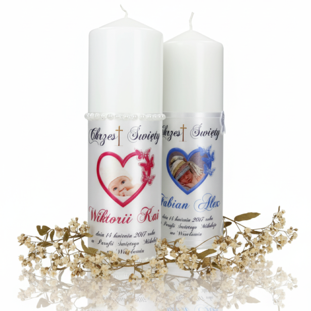 Świeca pamiątkowa Chrzest Święty „Serce” – Kolekcja Sacrum