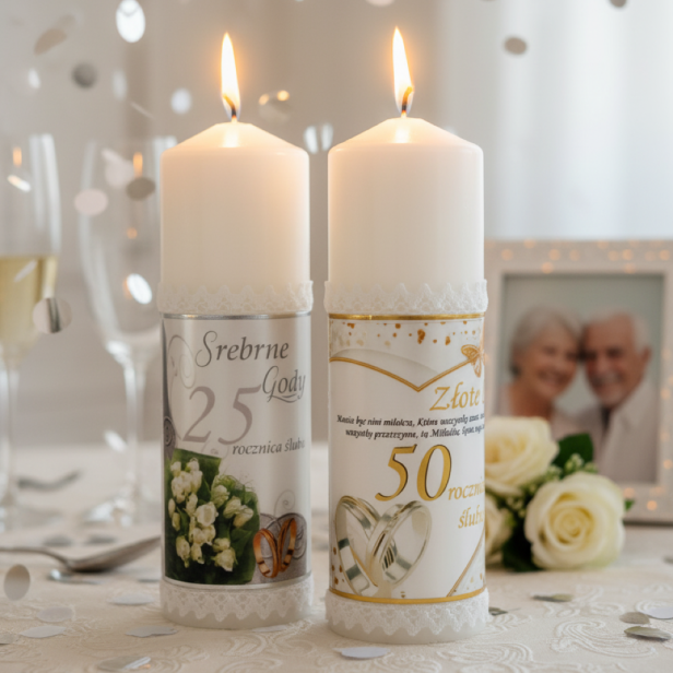 Świeca pamiątkowa z okazji Jubileuszu Ślubu – Kolekcja Sacrum