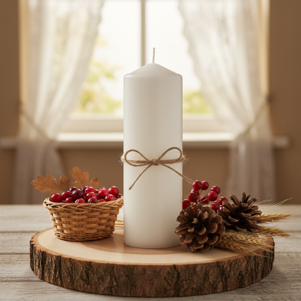 w stylu rustykalno-wiejskim - Świeca walec BIAŁA – idealna na ołtarz (Ø 8 cm, wys. 25 cm)