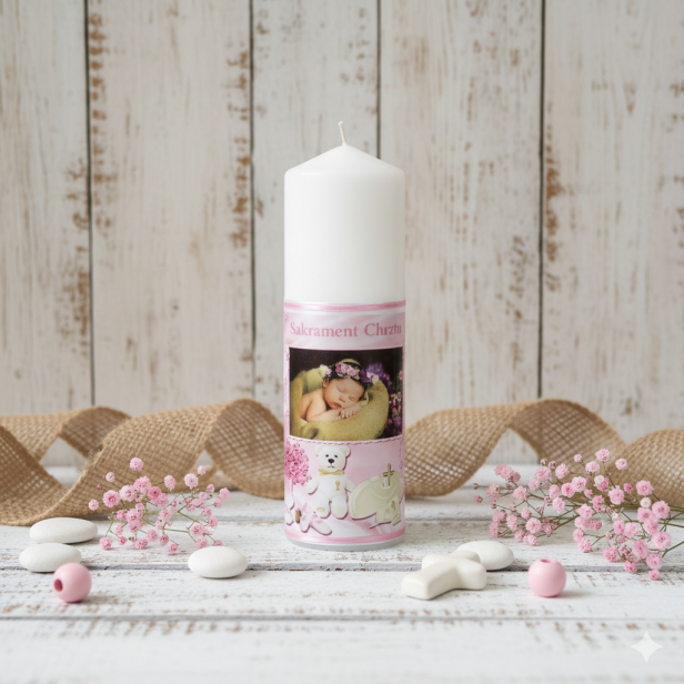 Świeca pamiątkowa Chrzest Święty „Sakrament” – Kolekcja Sacrum