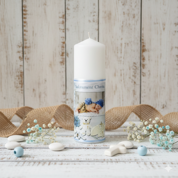 Świeca pamiątkowa Chrzest Święty „Sakrament” – Kolekcja Sacrum