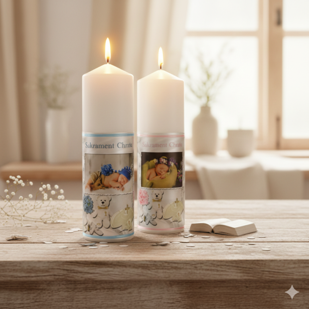 Świeca pamiątkowa Chrzest Święty „Sakrament” – Kolekcja Sacrum