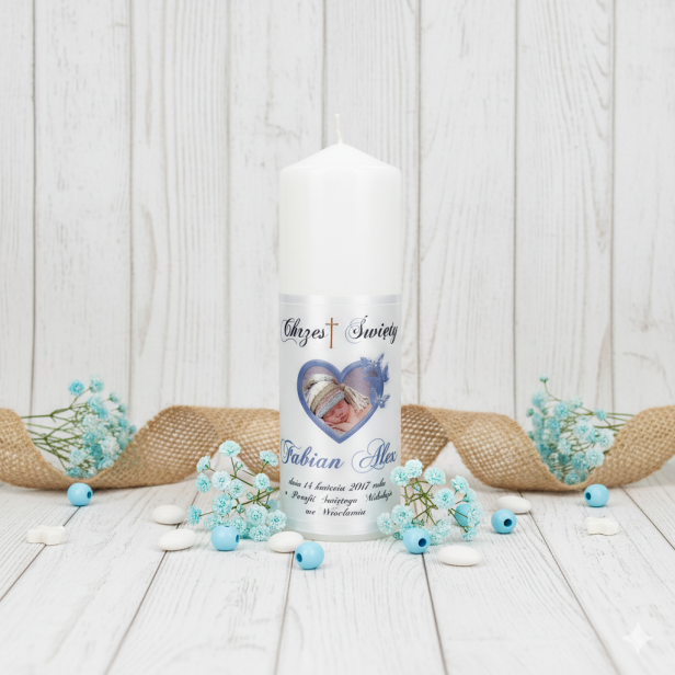 Świeca pamiątkowa Chrzest Święty „Serce” – Kolekcja Sacrum