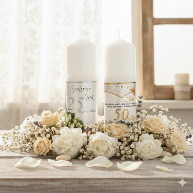 Świeca pamiątkowa z okazji Jubileuszu Ślubu – Kolekcja Sacrum