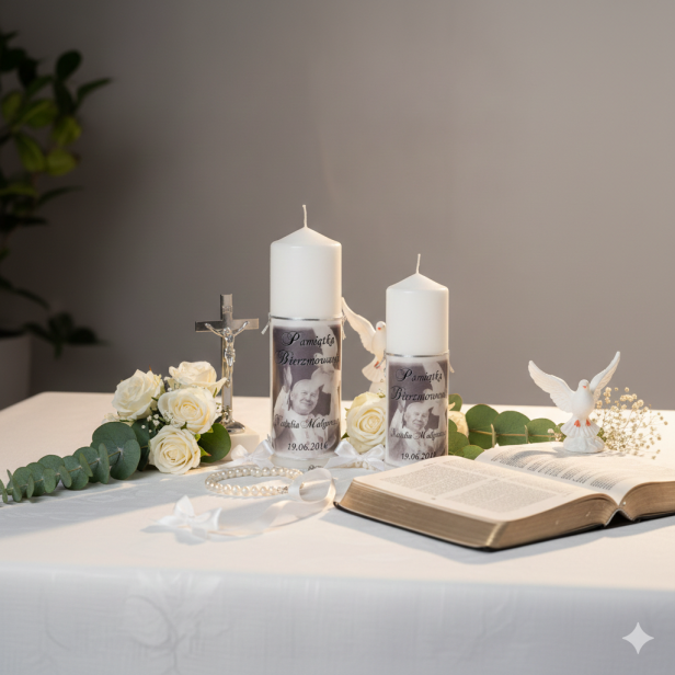 Świeca pamiątkowa na Bierzmowanie – ręcznie zdobiona, złota lub srebrna