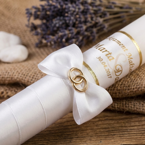 zdobienie Złote - Świeca ślubna z imionami i datą – elegancka pamiątka Sakramentu Małżeństwa