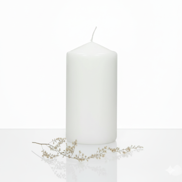 Świeca walec BIAŁA mała – idealna na ołtarz, Ø 8 cm, wys. 15 cm