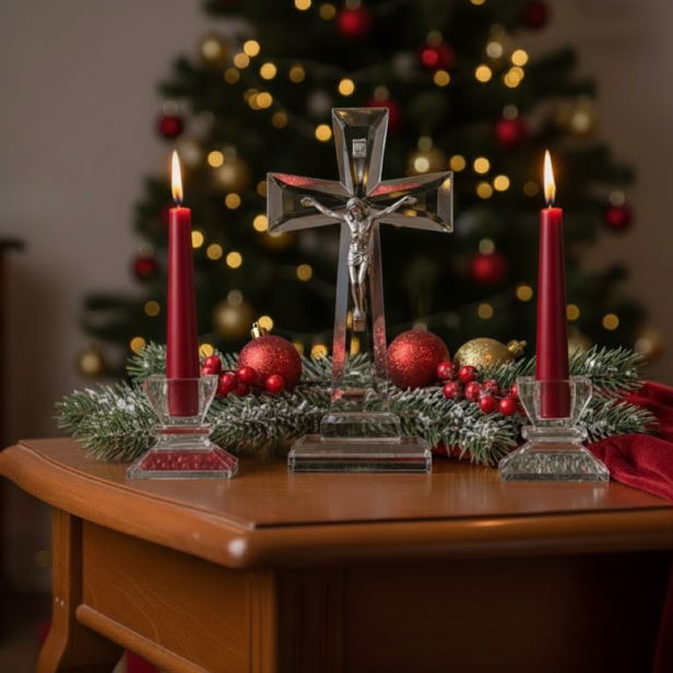 Świeczka dekoracyjna , stożkowa - czerwona metalizowana