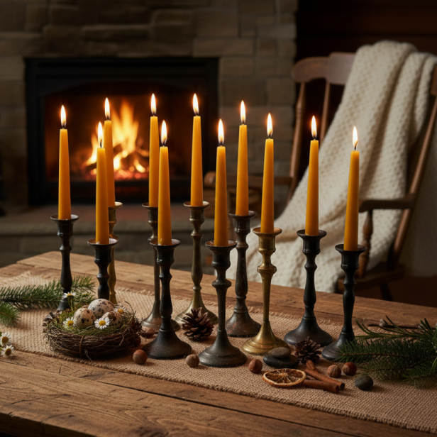 Świeczka stołowa prosta – żółta, klasyczna świeca dekoracyjna 17 cm