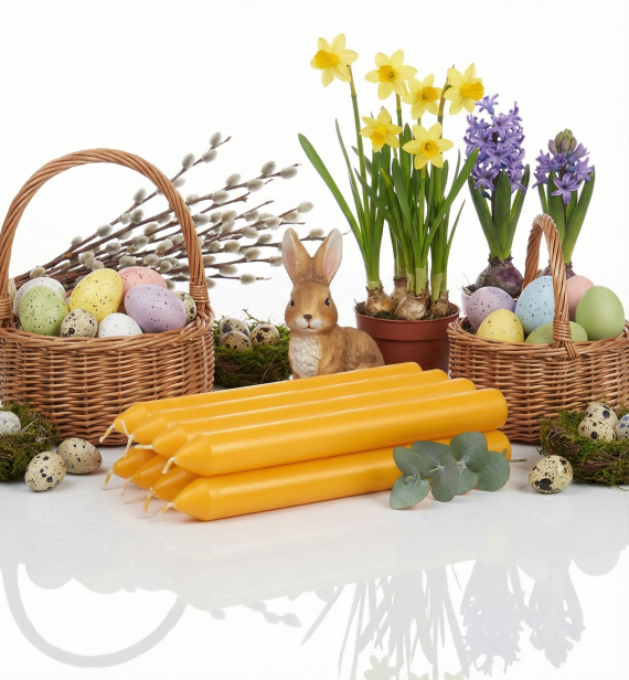 Świeczka stołowa prosta – żółta, klasyczna świeca dekoracyjna 17 cm