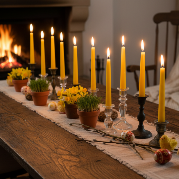 Świeczka stołowa stożkowa – żółta, zestaw 2 szt., klasyczna forma 24,5 cm