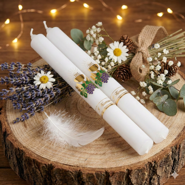 Świeca komunijna z naklejką – klasyczna gromnica na Pierwszą Komunię Świętą