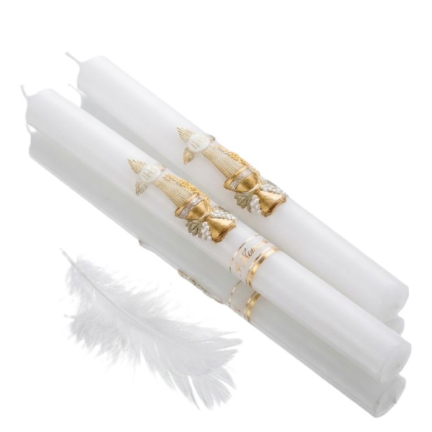 Świeca komunijna z aplikacją woskową I Komunia Święta – gromnica PREMIUM z pudełkiem