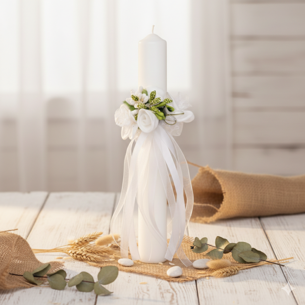 Stroik na świecę komunijną i chrzcielną – elegancka ozdoba na gromnicę