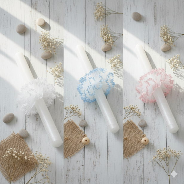 Ozdoba Stroik Osłonka na świecę – elegancki dodatek na Chrzest lub Komunię