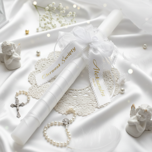 aranżacja Ozdoba Stroik Osłonka na świecę z imieniem dziecka