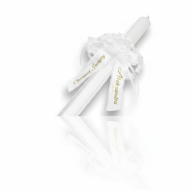 Ozdoba na świecę z imieniem dziecka – personalizowany stroik na Chrzest lub Komunię