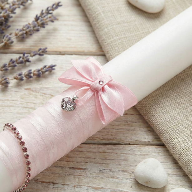 zdobienie różowe - Świeca „Crystal Light – Szyfon” – gromnica z kryształkiem Preciosa®