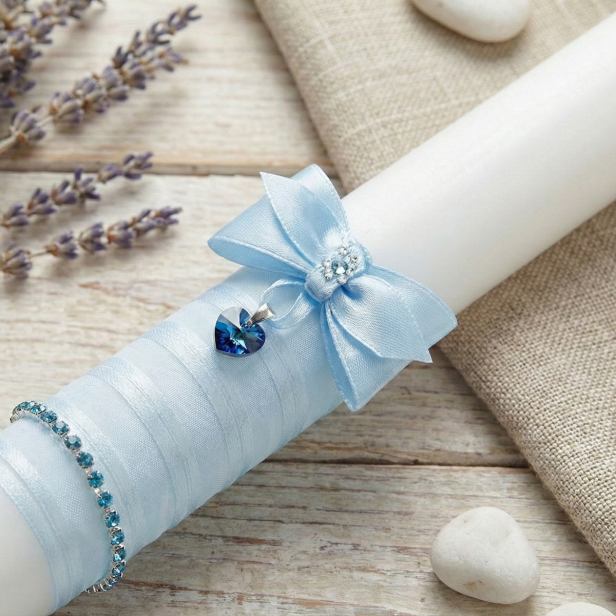 zdobienie niebieskie - Świeca „Crystal Light – Szyfon” – gromnica z kryształkiem Preciosa®