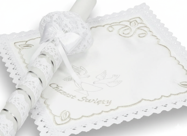 Srebrny „Glamour Lace – Blask Wiary” – zestaw z koronką i kryształkiem Preciosa®
