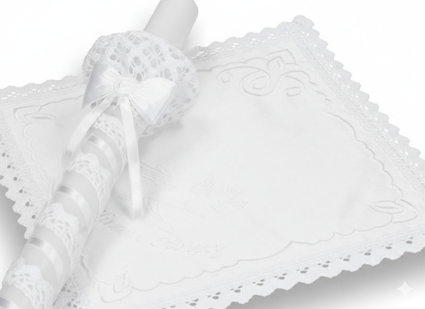 Biały „Glamour Lace – Blask Wiary” – zestaw z koronką i kryształkiem Preciosa®