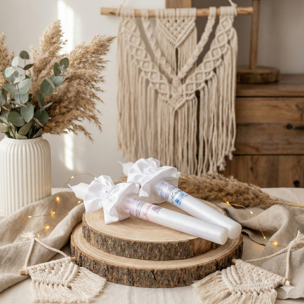 Milano Blue i Pink - Świeca AMAZON na Chrzest Święty Pamiątka z imieniem i datą