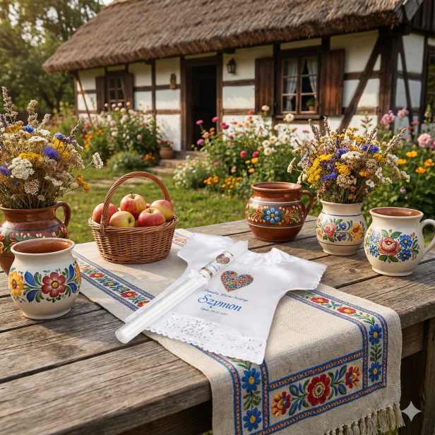 wzór niebieski - Świeca i Szatka FOLKSTYLE® – Dusza Regionu: wzór opolski