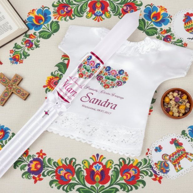 aranżacja Świeca i Szatka FOLKSTYLE® – Dusza Regionu: wzór łowicki (srebrny medalik AG z rubinową cyrkonią)