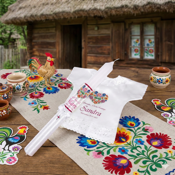 Świeca i Szatka FOLKSTYLE® – Dusza Regionu: wzór łowicki (srebrny medalik AG z rubinową cyrkonią)