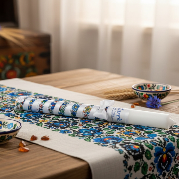aranżacja Świeca na Chrzest FolkStyle® – motyw kaszubski | Linia FolkStyle® – Tradycja i Wiara