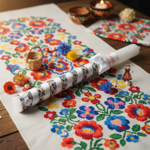 aranżacja Świeca na Chrzest FolkStyle® – motyw łowiczanki | Linia FolkStyle® – Tradycja i Wiara.png