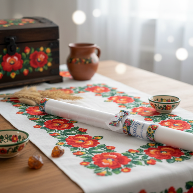 aranżacja Świeca na Chrzest FolkStyle® – wzór opolski | Linia FolkStyle® – Tradycja i Wiara